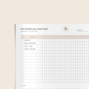 JW Spiritual Routine Tracker Printable Monthly Checklist For Jehovah's Witnesses (PDF download)