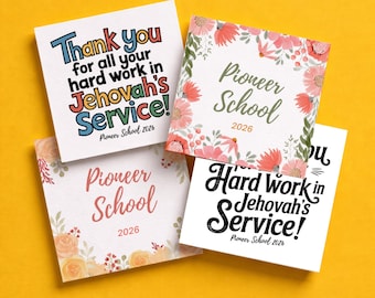 JW Pioneer notitiekaartenset afdrukbare cadeaus voor Jehovah's Getuigen 2026 Pioneer School bedankkaart bulk (digitale download)