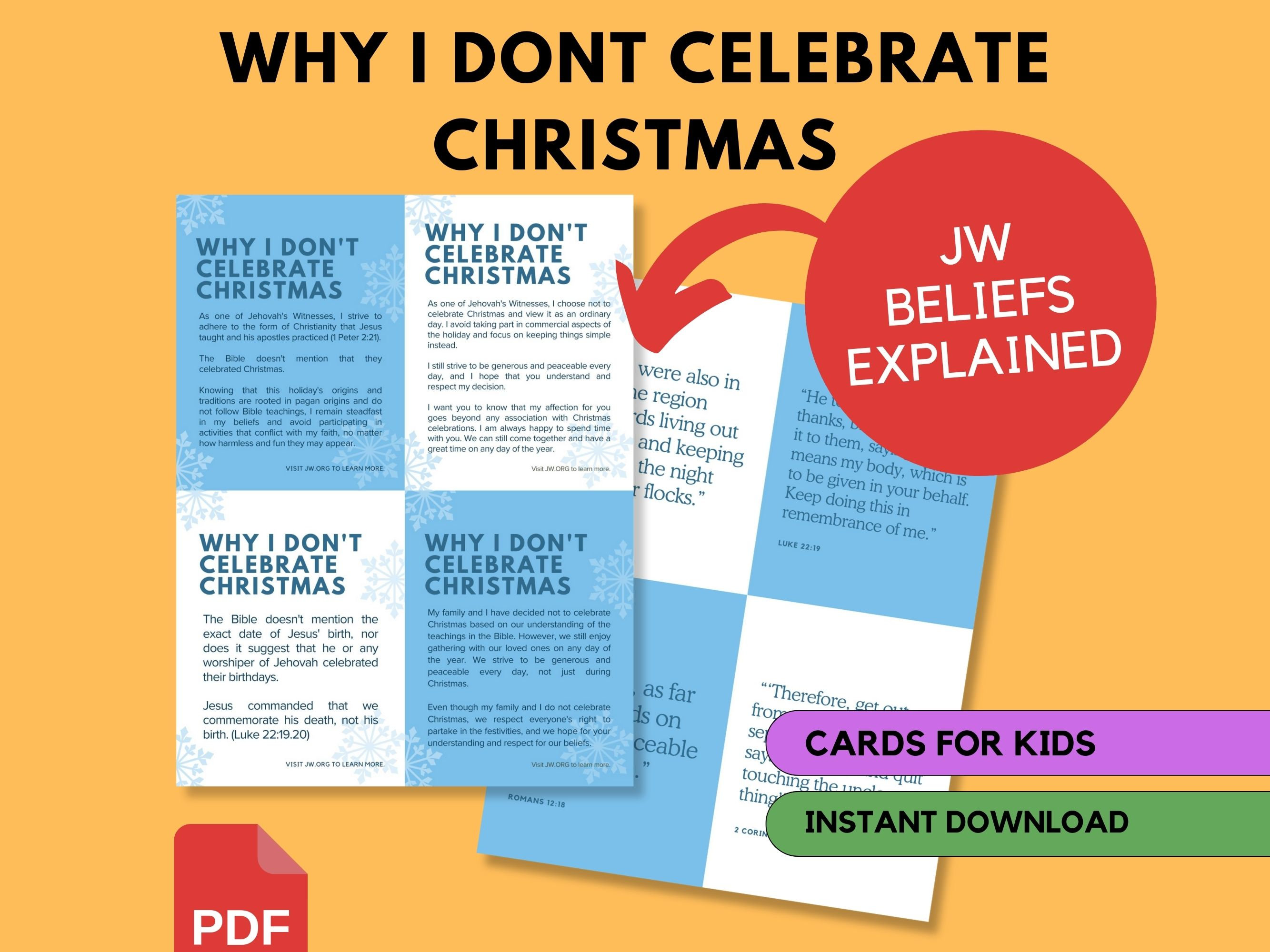 JW Beliefs Explanation Cards for Kids Scripture Cards Jehovah's Witnesses about Christmas