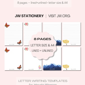 8 modelli di lettere per i testimoni di Geova, ministero jw, download di cancelleria digitale jw, set di cancelleria per lettere jw, Letter&A4