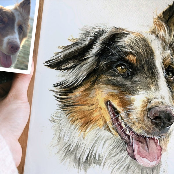 Handgemaltes Hund Portrait - Nach Deinem Foto I besonderes Geschenk I Haustier Andenken I Wasserfarben auf Kunstpapier