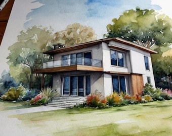 Custom House Portrait from Photo | Hand Painted Watercolor, Original Art | Housewarming Gift, New Home