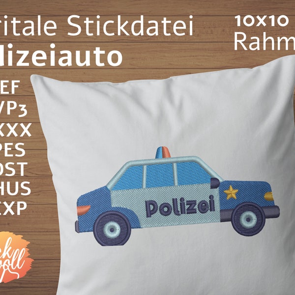 Police car - embroidery file - 10 x 10 cm frame embroidery pattern
