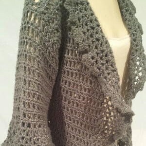 Crochet Women's Romantic Ruffle Cardigan Pattern. Size Medium.