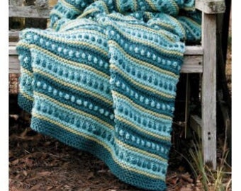 Easy Pattern Knitted Striped Afghan Blanket. PDF Instant Download. SIZE 115cm x 152.5cm (45in x 60in).