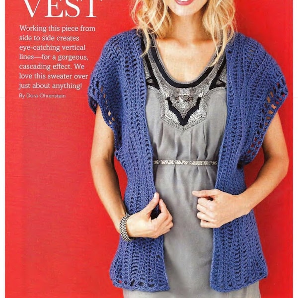 Easy Crochet Pattern Women's Lace Vest Instant PDF Download. Size S-M-L-1XL.