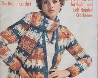 Vintage Pattern Women's Pullover and Crochet Scarf. Size 6-8-12-14-16.