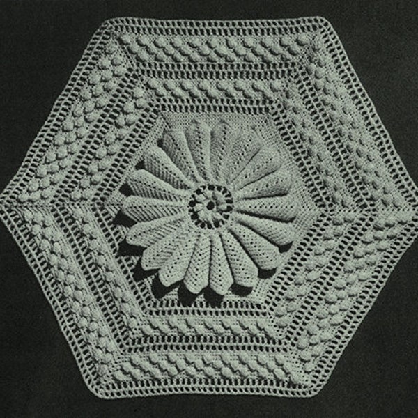 Vintage Lace Motif Sunflower Popcorn Bedspread Crochet Pattern. Single Size.