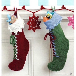 Easy Pattern Crochet Santa Stockings Christmas decor.