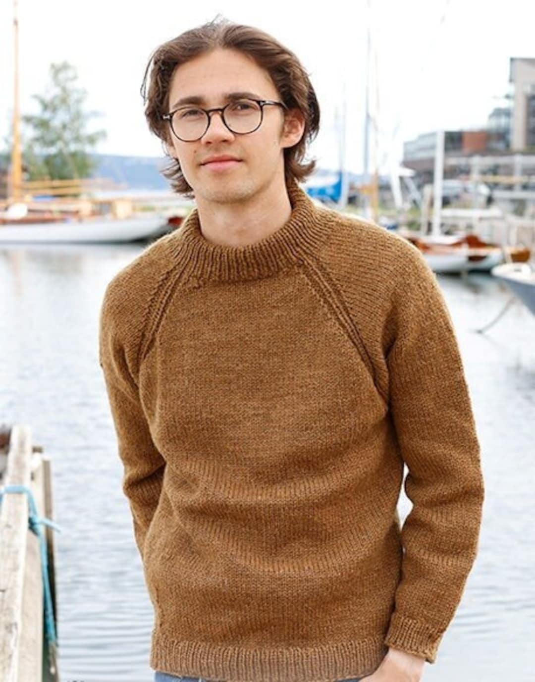 Pattern Knitted Men's Jumper. the Piece is Worked Top Down With