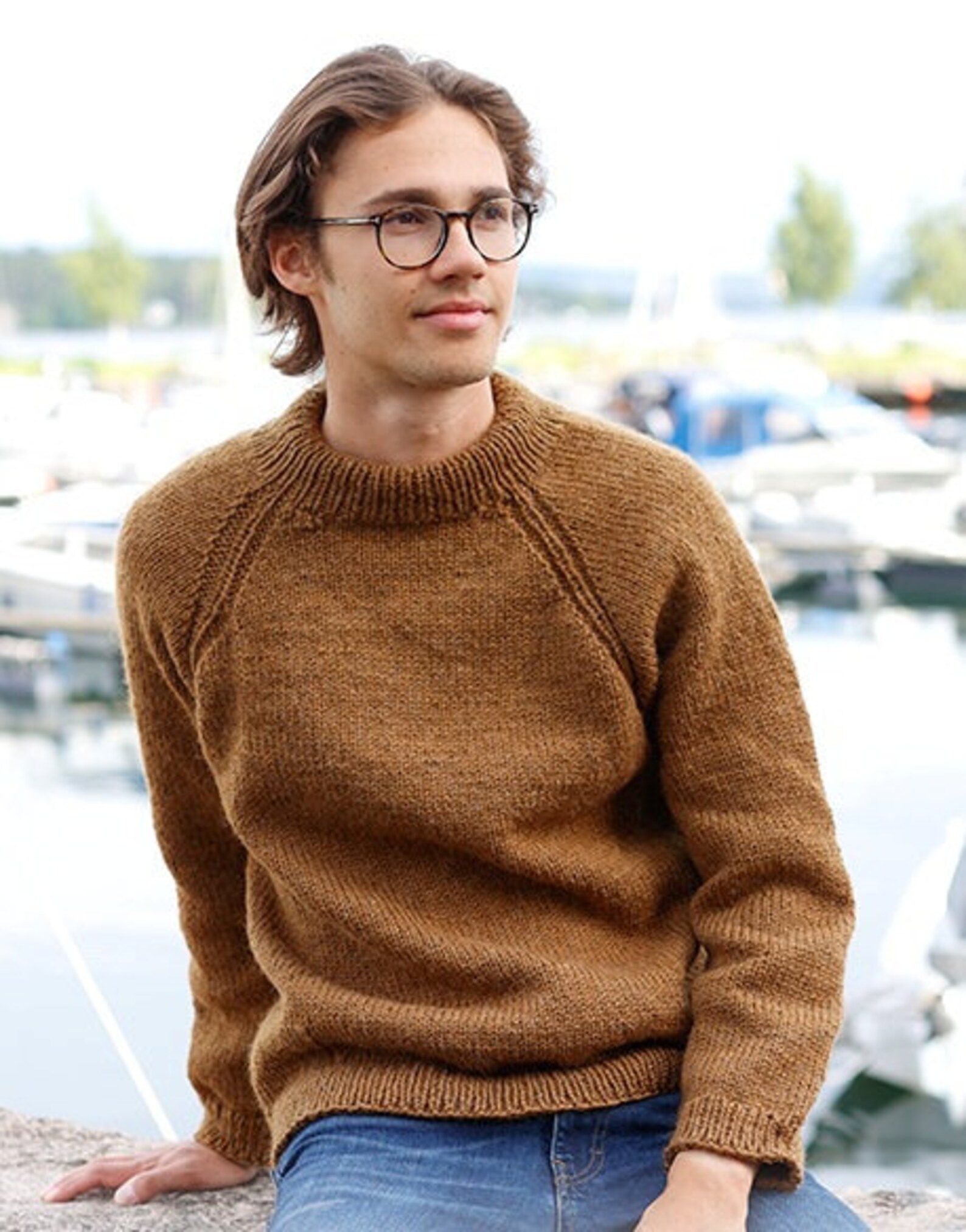 Pattern Knitted Men's Jumper. the Piece is Worked Top Down With