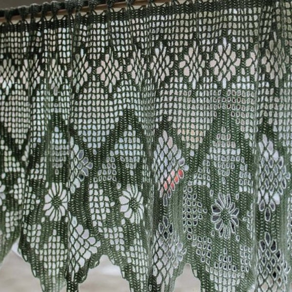 Rideau de fenêtre en forme d'étoile nordique au crochet avec motif de cantonnière