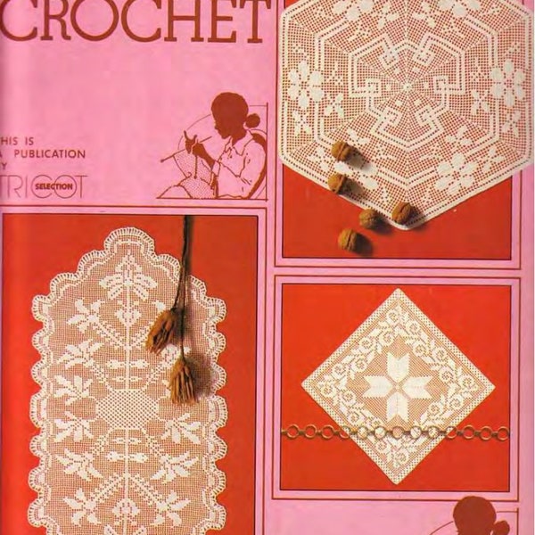 PDF Old Magazine Crochet Patterns 1980s. 56 color pages of napkins, blankets, home decor and more with diagrams and detailed descriptions.