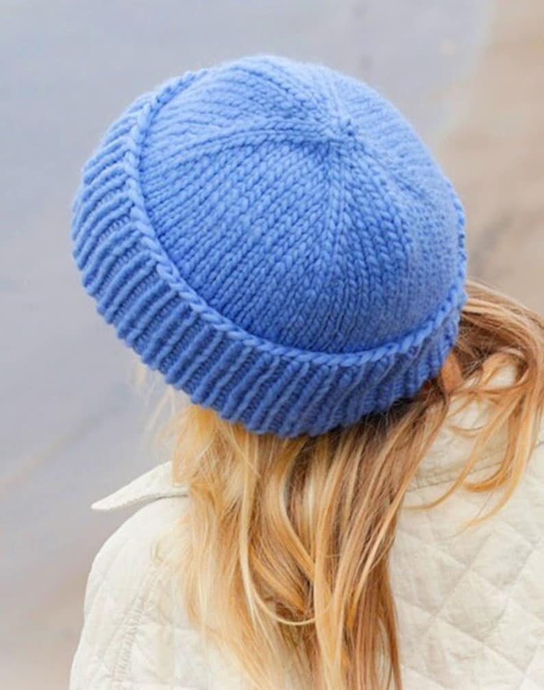 Pattern Knitted Women's Warm Hat With Stocking Stitch and Ribbed Lapel