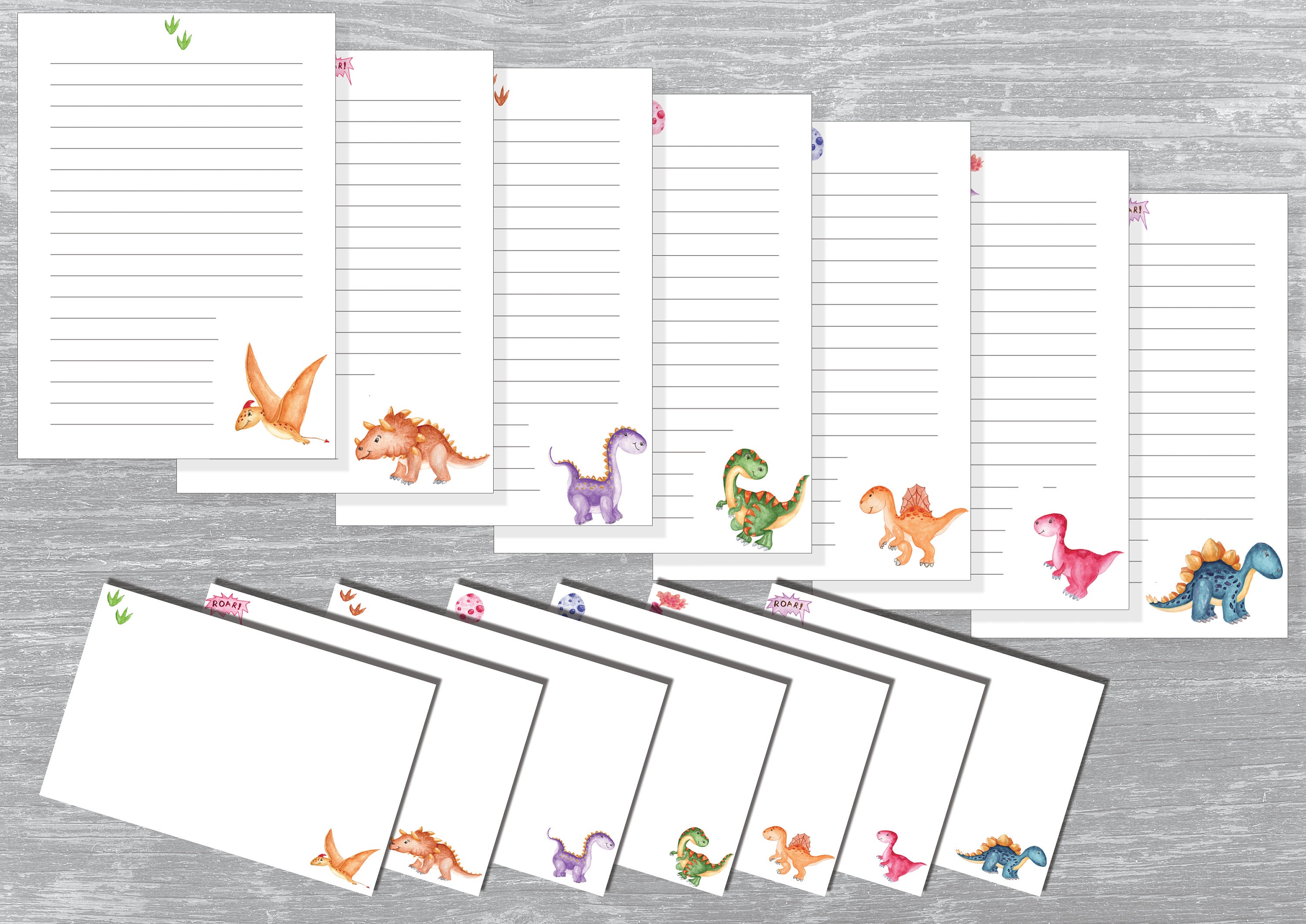 Cute Dinosaur Stationery Set 4 Pages Each of 7 Designs with Etsy