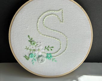 Embroidery Initial Hoop: Custom Letter Art, Handmade 8-Inch