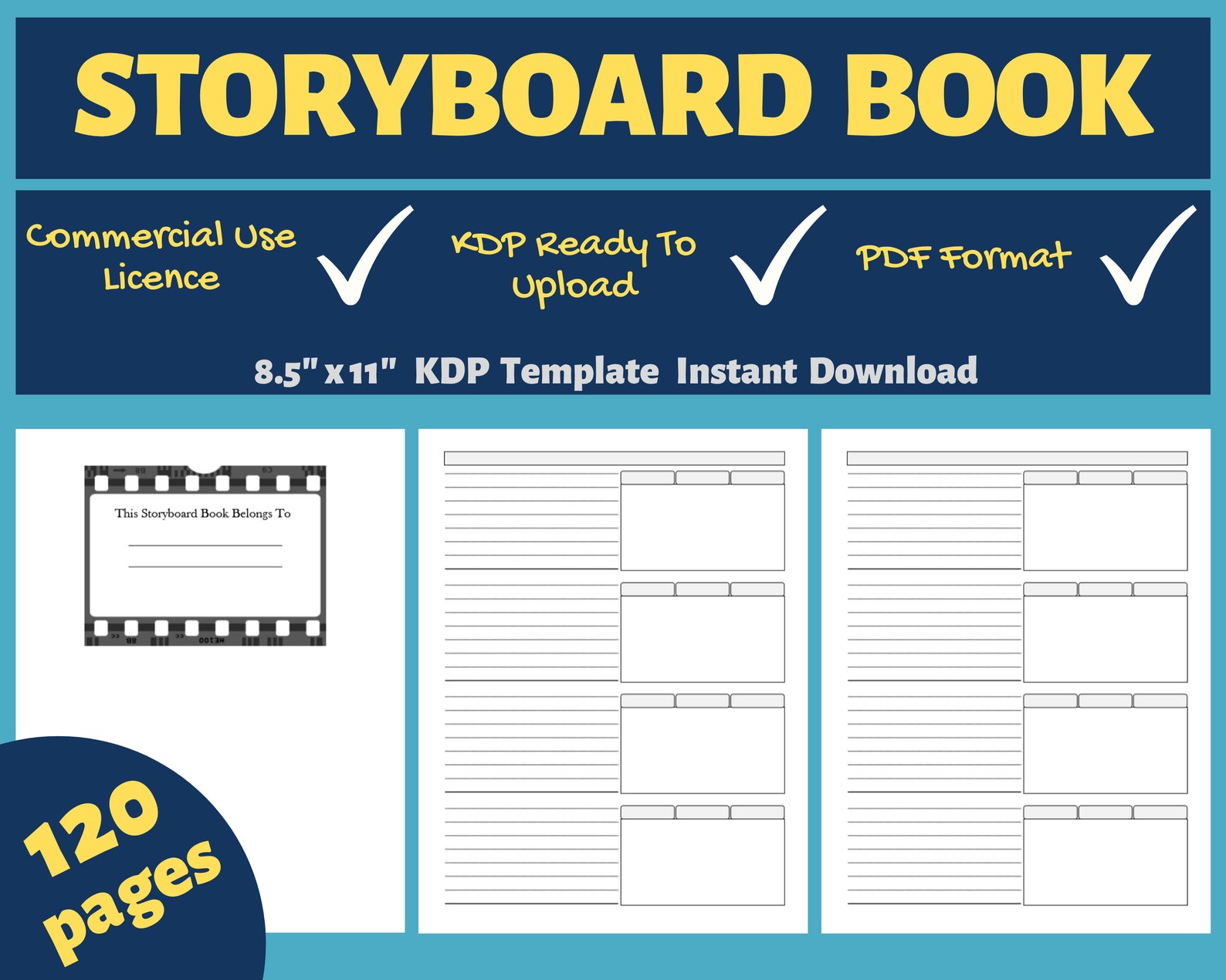Storyboard Book KDP Template 8.5x11 KDP Interior Etsy