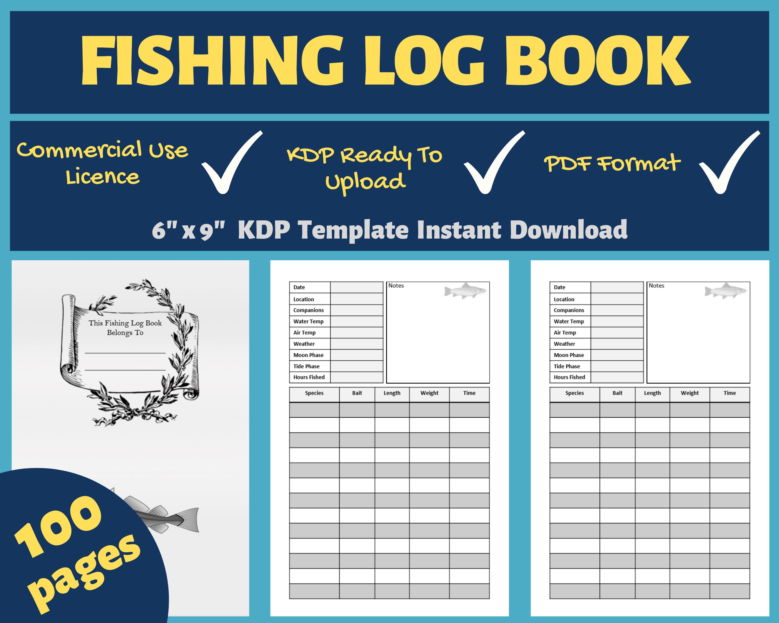Fishing Log Book KDP Template 6x9 KDP Interior Commercial Etsy