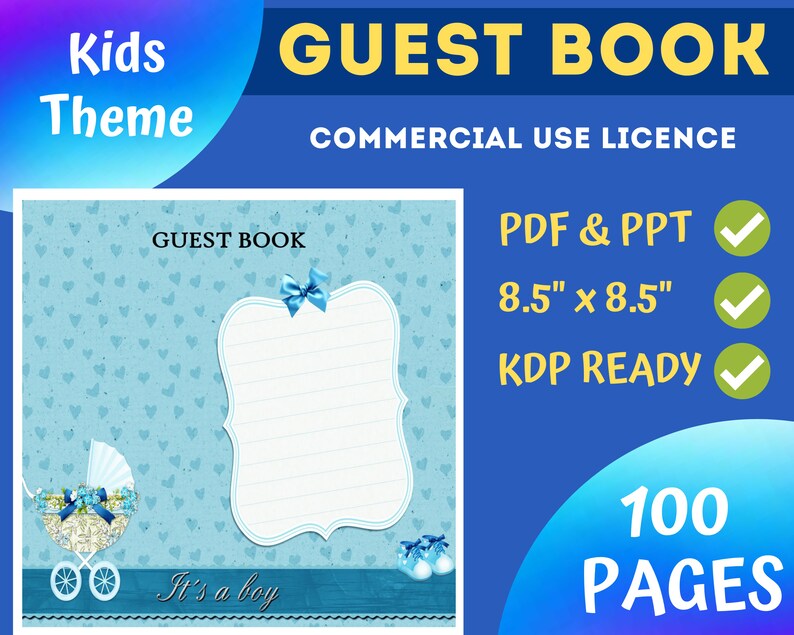 Baby Boy Guest Book KDP Template 8.5x8.5 KDP Interior Etsy