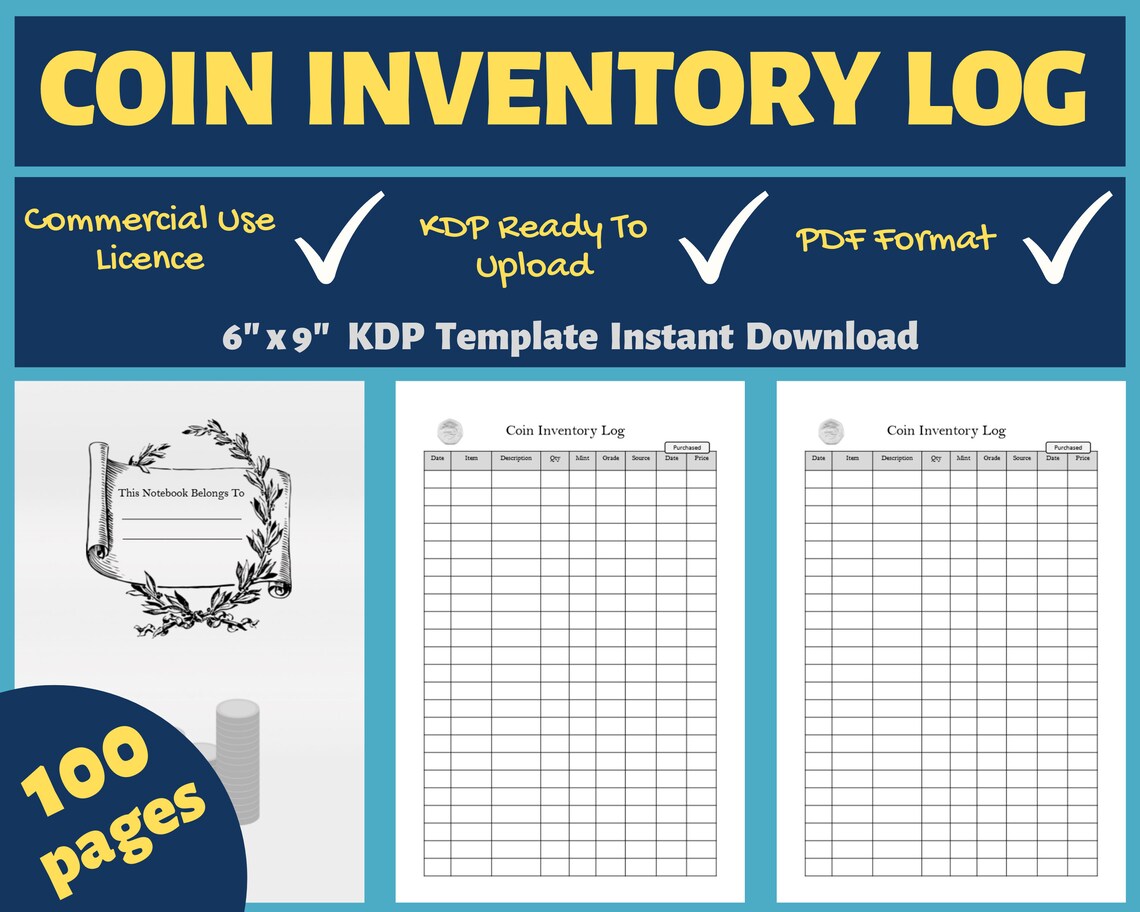 Coin Inventory Log Template 6x9 KDP Interior Commercial Etsy