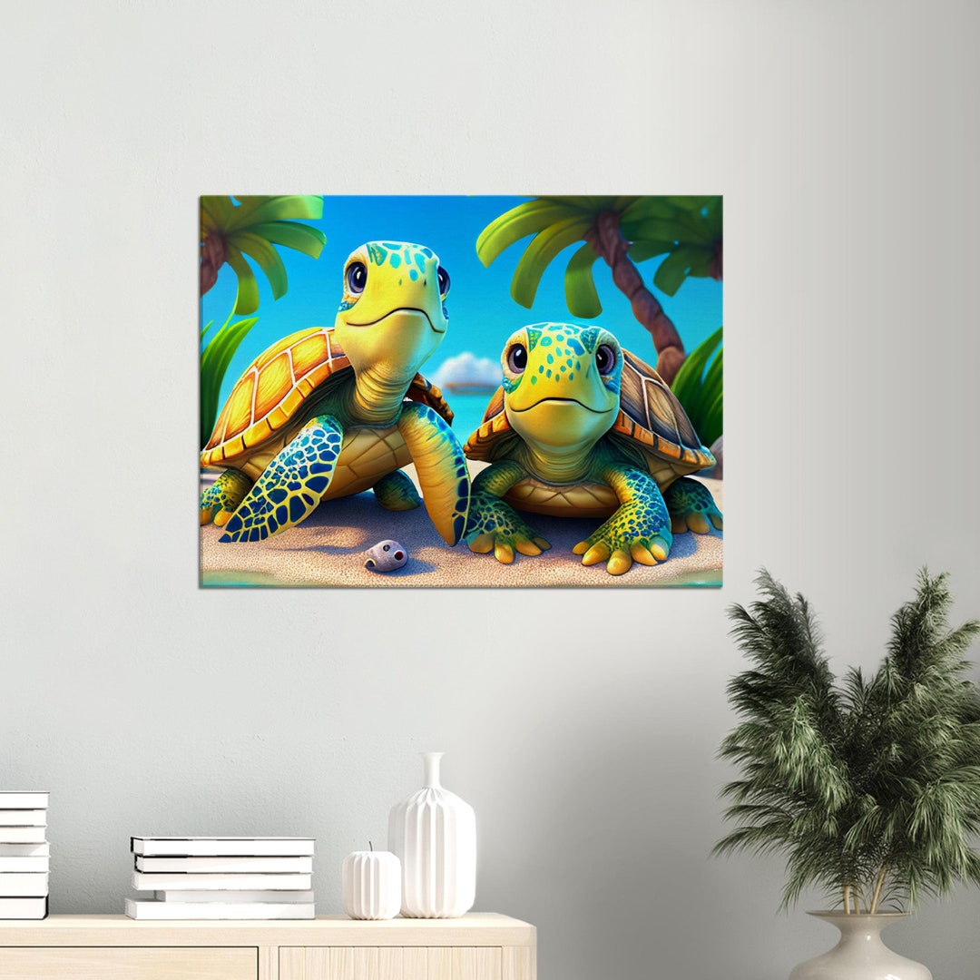 Animated Wall Art Turtles Canvas Print Animal Children Etsy