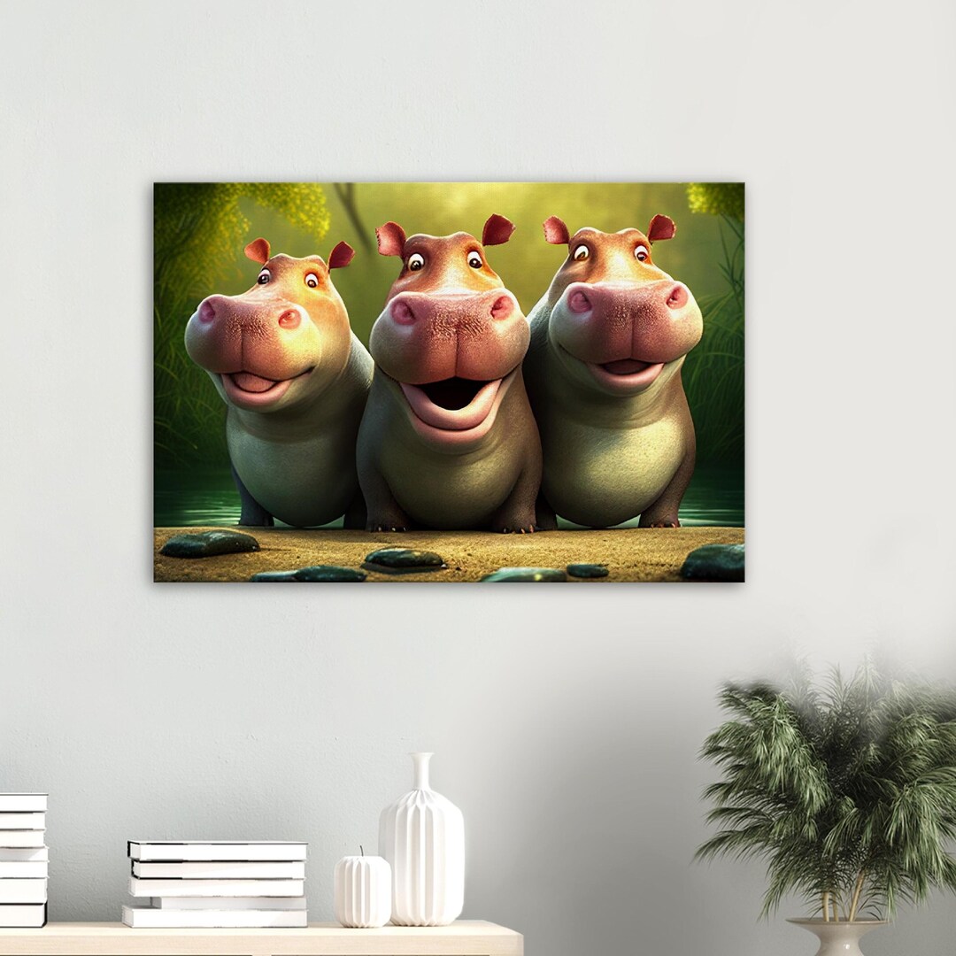Animated Wall Art Hippos Canvas Print Animal Children Etsy