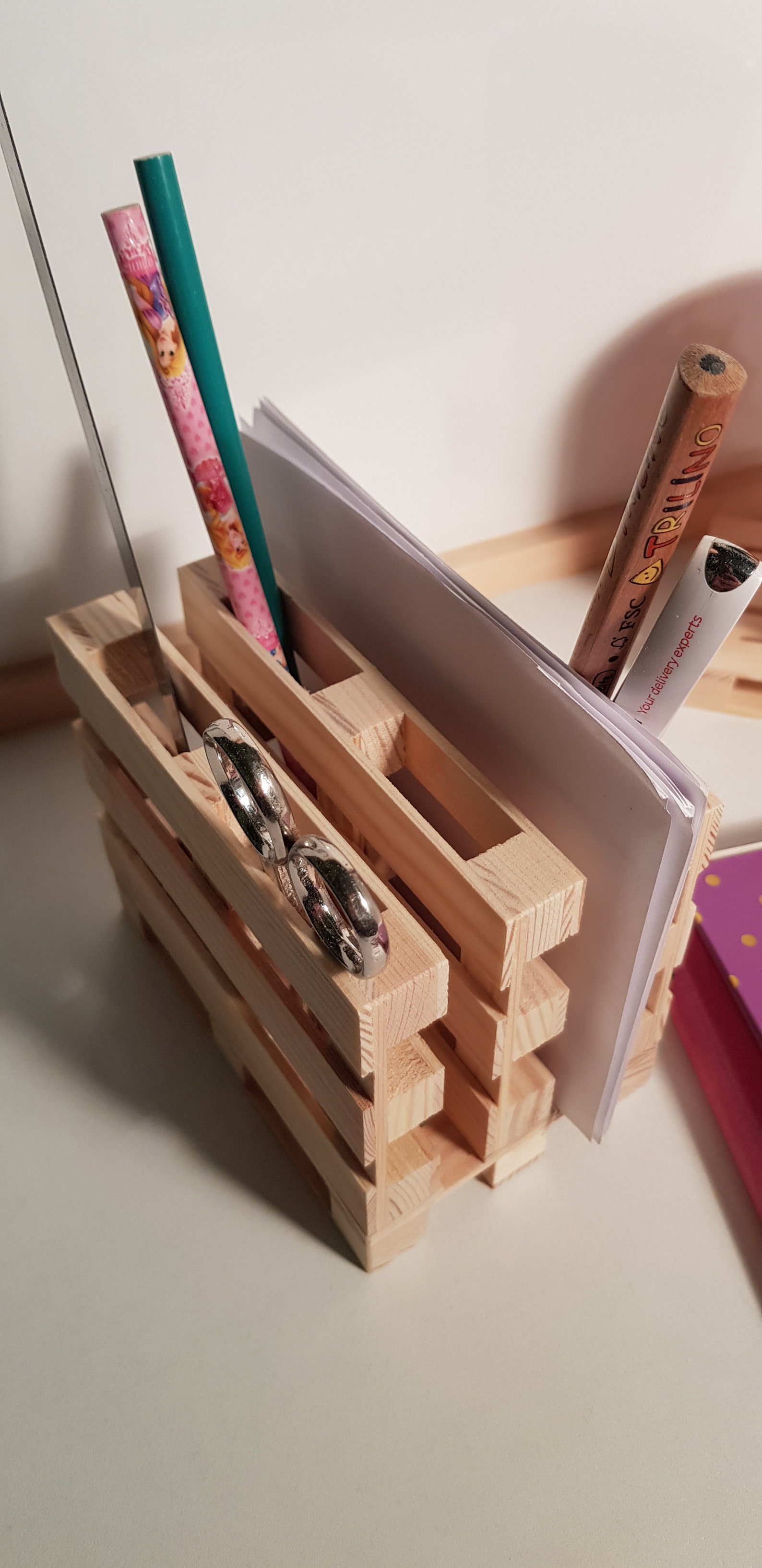 Wood stationery holder wood table organiser wood desk Etsy