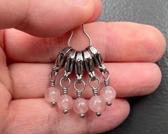 Madagascar Rose Quartz & Stainless Steel Locking Stitch Markers - Small