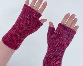 Magenta & Purple Crocheted Machine Washable Merino Wool Fingerless Mittens - More Magenta