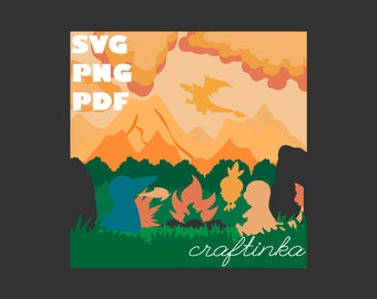 D.I.Y. Fire Starter Shadow Box Pokemon SVG File PNG File PDF File Instant download Paper Cutting Template File