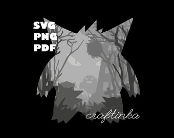 D.I.Y Gengar Shadow Box - Haunter Ghastly Pokemon Light Box SVG File PNG File PDF File - Instant download - Paper Cutting Template File