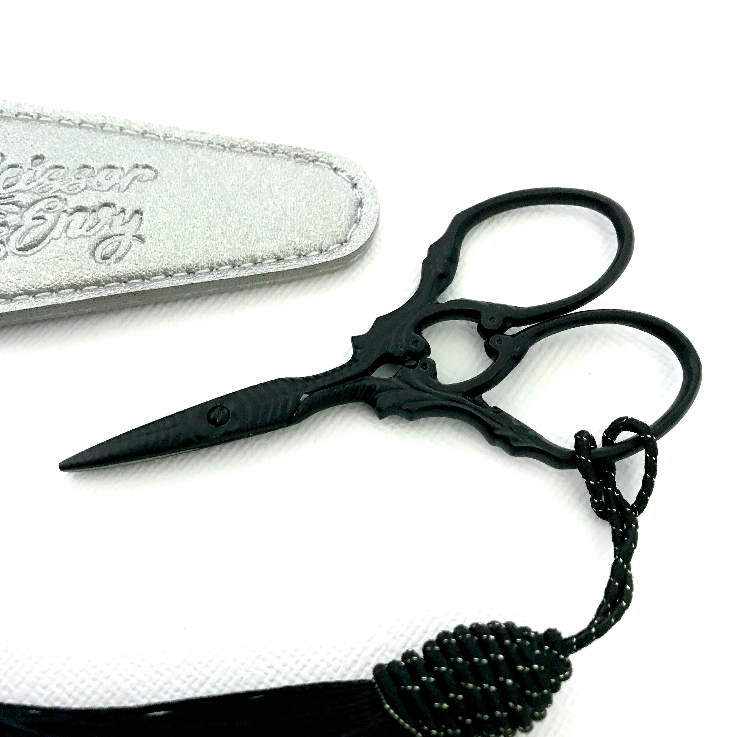Small Black Embroidery Scissors With Round Circular Handles