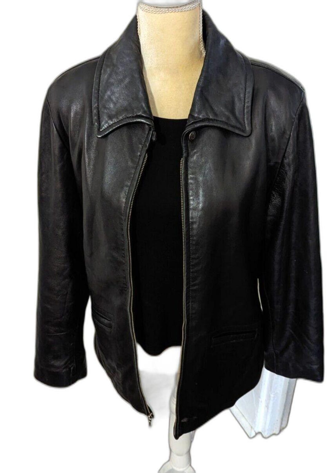 LNR by La Nouvelle Renaissance Classic Black Leather Jacket Front Zip ...