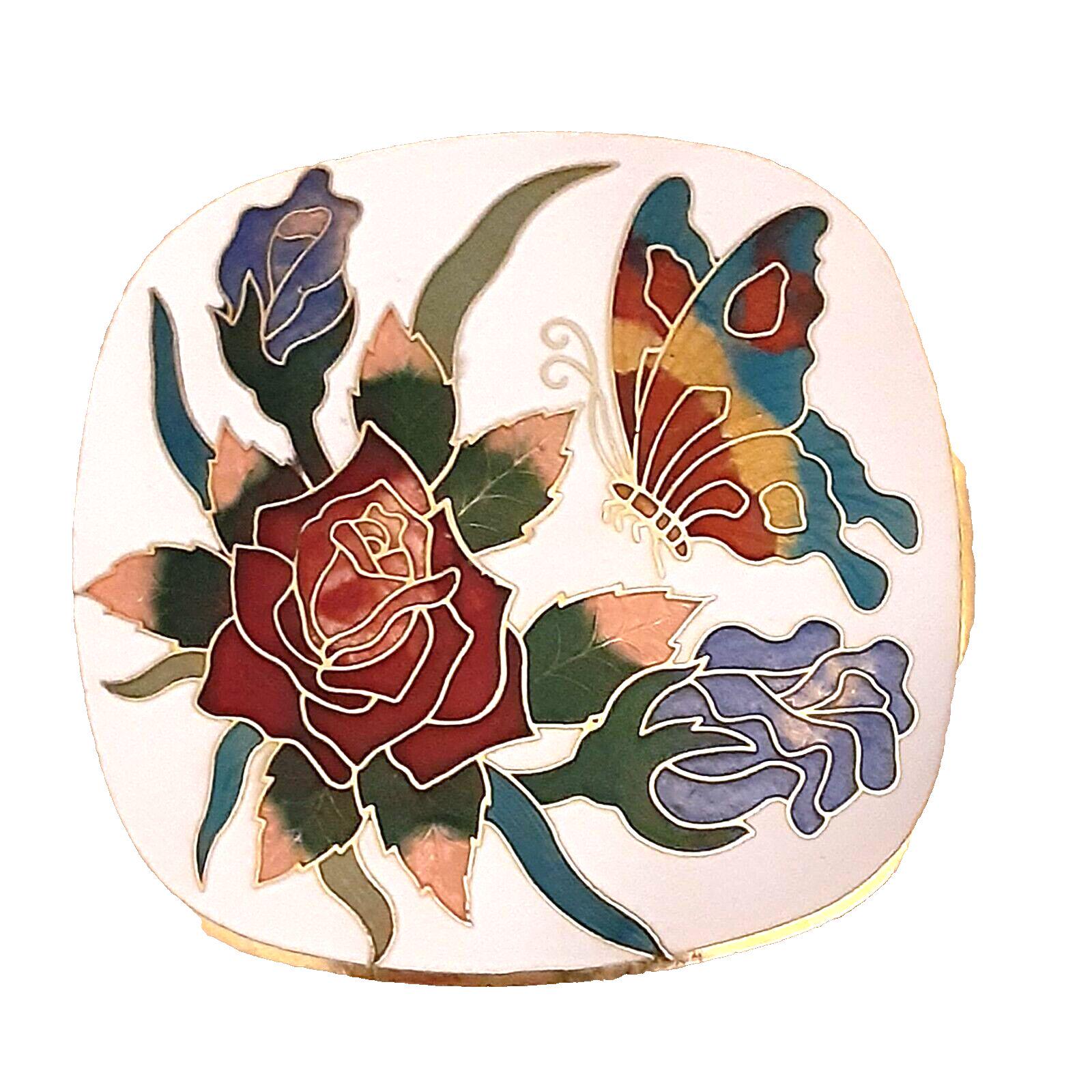 Large Cloisonne Enamel Rose Floral Butterfly Belt Buckle 2.5  display picture 3