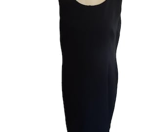 Vintage sleeveless black sheath dress sz 12 easy care polyester knee length