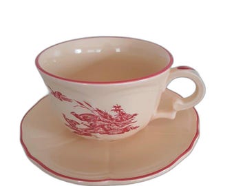 French Niderviller teacup saucer Delices des Quatre Saisons toile 2.5X4
