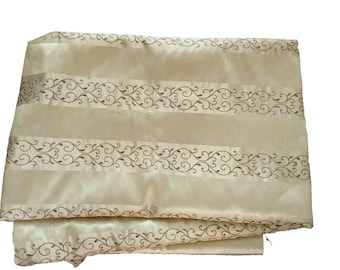 54" wide fabric remnant 2 yards gold tone silk? taffeta embroidered leaves
