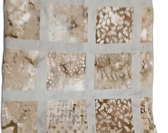 Single 38"X38" patchwork batik fabric taupe cream brown curtain panel