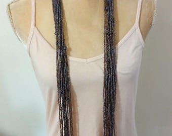 Vintage 1960'70's blue purple seed bead 25" wrap scarf stunning statement piece