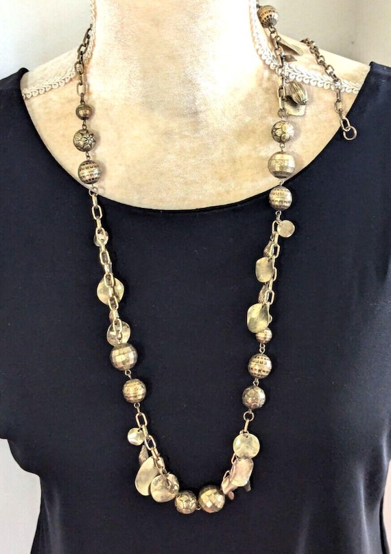 Vintage brass? Middle Eastern 28" necklace beaded chain