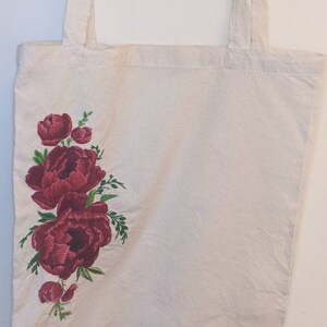 Hand Embroidered Peony Canvas Bag