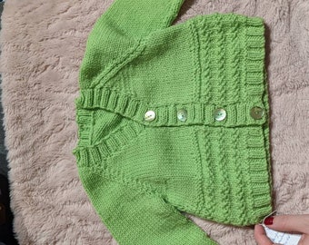 Hand Knitted Baby Cardigan - Green