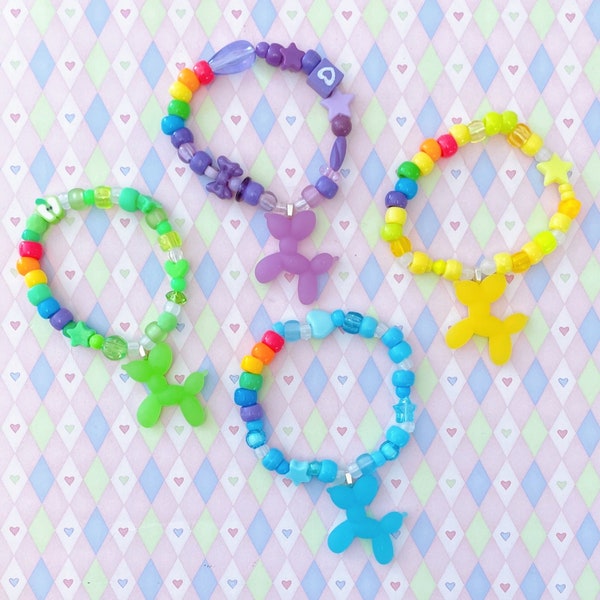 balloon dog clowncore handmade kawaii kidcore kandi decora pastel chunky bracelet!