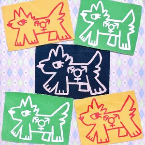 punk transgender dog handpainted outline wolf patches! (~6")