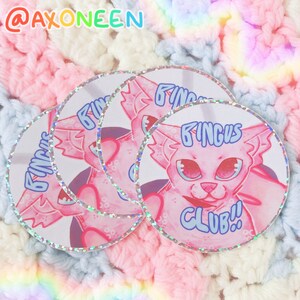 i love bingus bingus club circle glitter holo vinyl sticker! (3")