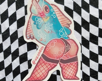 funny reverse mermaid stripper fish sticker! (2.5&quot;)