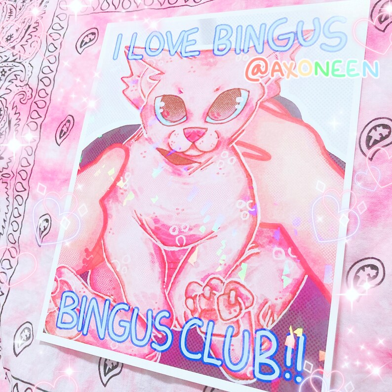 i love bingus bingus club holographic print! (6x7.5') 