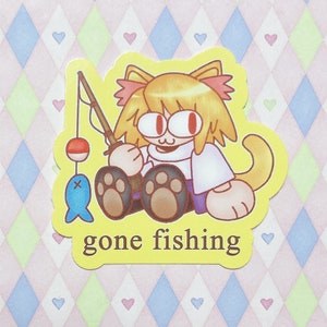 type moon neco arc &#39;gone fishing&#39; meme sticker! (3&quot;)
