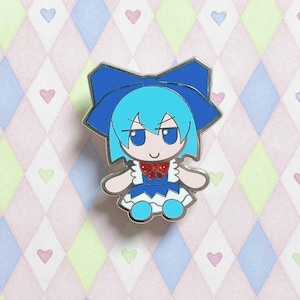 touhou fumofumo cirno anime silver glitter enamel pin! (1.5")