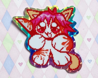yancat 2.0 rainbow kawaii decora yandere knife catgirl gf sticker! (2.5&quot;)